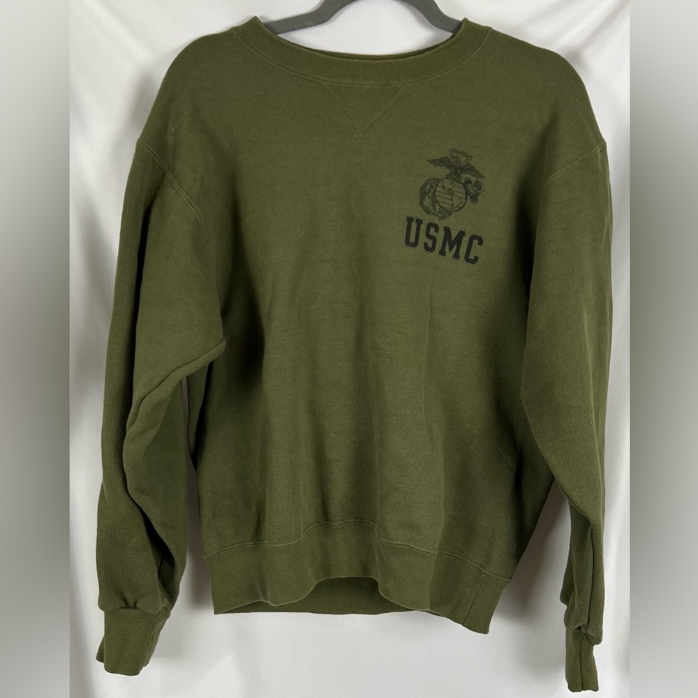 Vintage USMC Marines Soffe Green Military Small Crewneck Pullover Sweatshirt USA